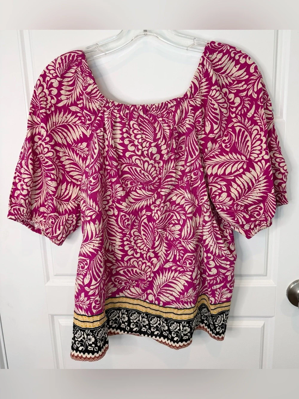 Loft Petites Pink Botanical Print Square Neck Puff Sleeve Blouse MP NWT